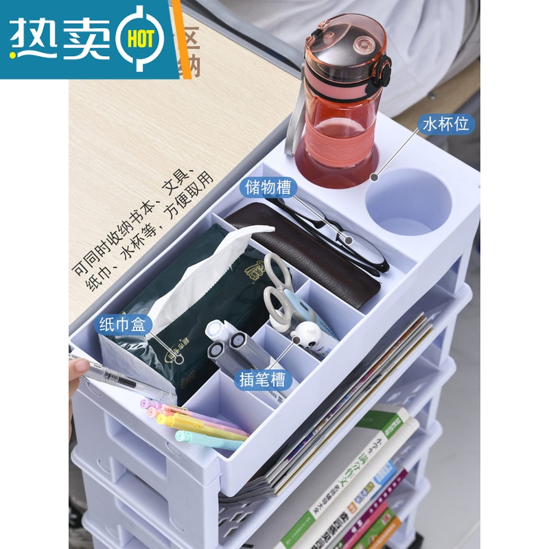 敬平书架教室学生课桌书桌收纳器塑料可移动置物架儿童书本收纳架子高清大图