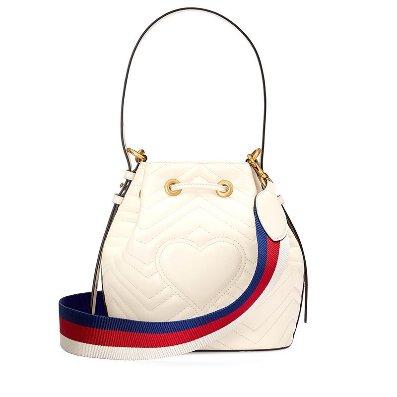 海外直邮gucci古驰女包ggmarmont系列白色水桶包单肩包斜挎包手提包