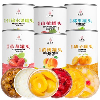 汇尔康 糖水新鲜水果罐头6罐组合装 黄桃+橘子+山楂+草莓+什锦+椰果各一罐
