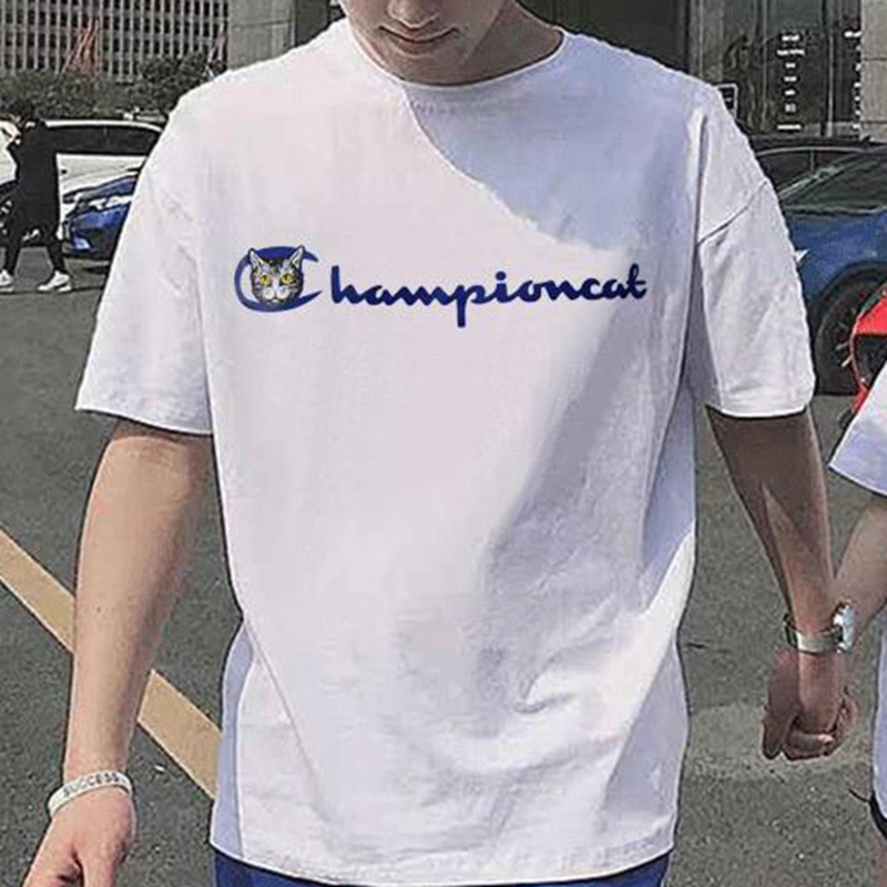 Champion cat 冠军猫2019新款夏季短袖t恤男纯棉潮牌情侣装宽松圆领休闲女ins打底衫