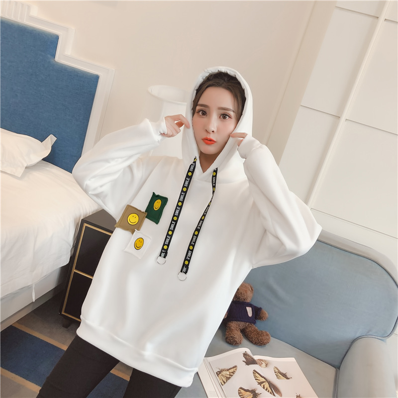 连帽ins笑脸卫衣女加绒加厚韩版潮宽松学生秋装bf风套头冬季上衣