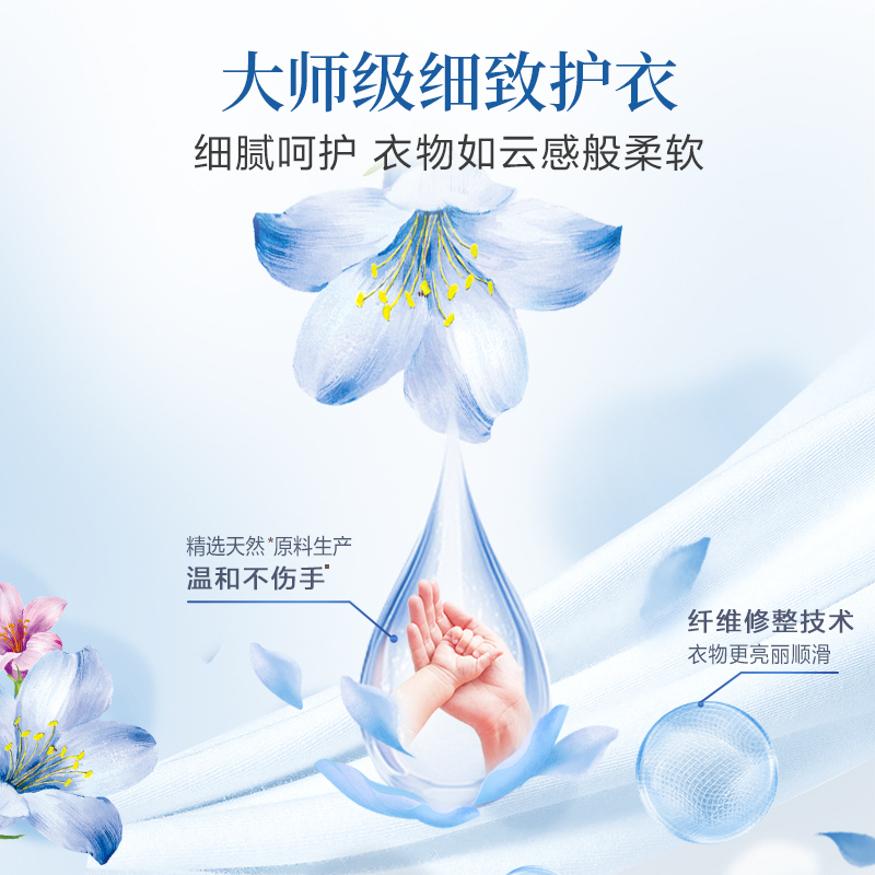 立白大师香氛洗衣粉奇遇蓝风铃2.45kg*2袋炫彩柔顺护衣护色除菌祛污渍持久留香72小时