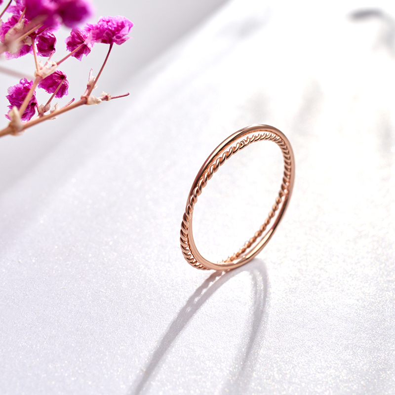 潮宏基璀璨18k金戒指玫瑰金红18k叠戴简约时尚2合1