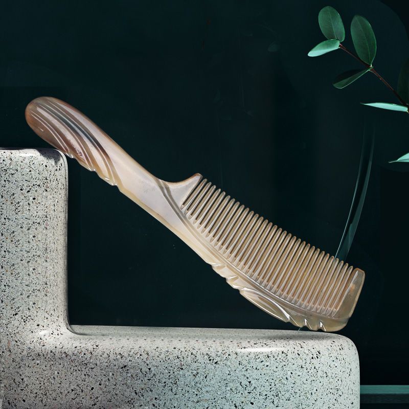 家用牛角梳子女学生古风梳头发器防静电脱发男士梳|牛角-花艺梳-双面