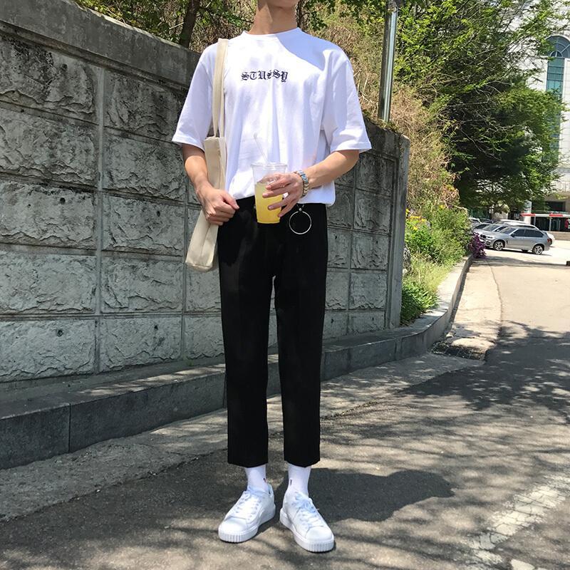 圆环休闲裤男百搭九分裤青宽松直筒裤薄款潮