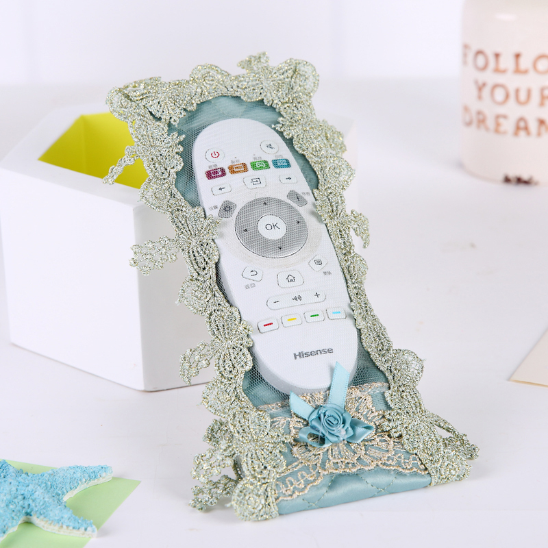 森美人欧式布艺遥控器保护套蕾丝刺绣防尘罩电视空调机顶盒遥控套 荷塘月色中号