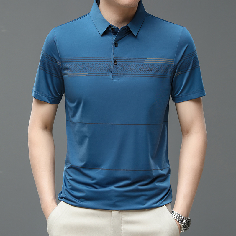 中年男士休闲保罗衫夏季冰丝短袖polo衫男翻领男士薄款速干t恤潮