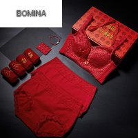波迷娜(BOMINA)文胸套装内衣大红色本命年无钢圈聚拢结婚新娘性感欧美古典礼盒装