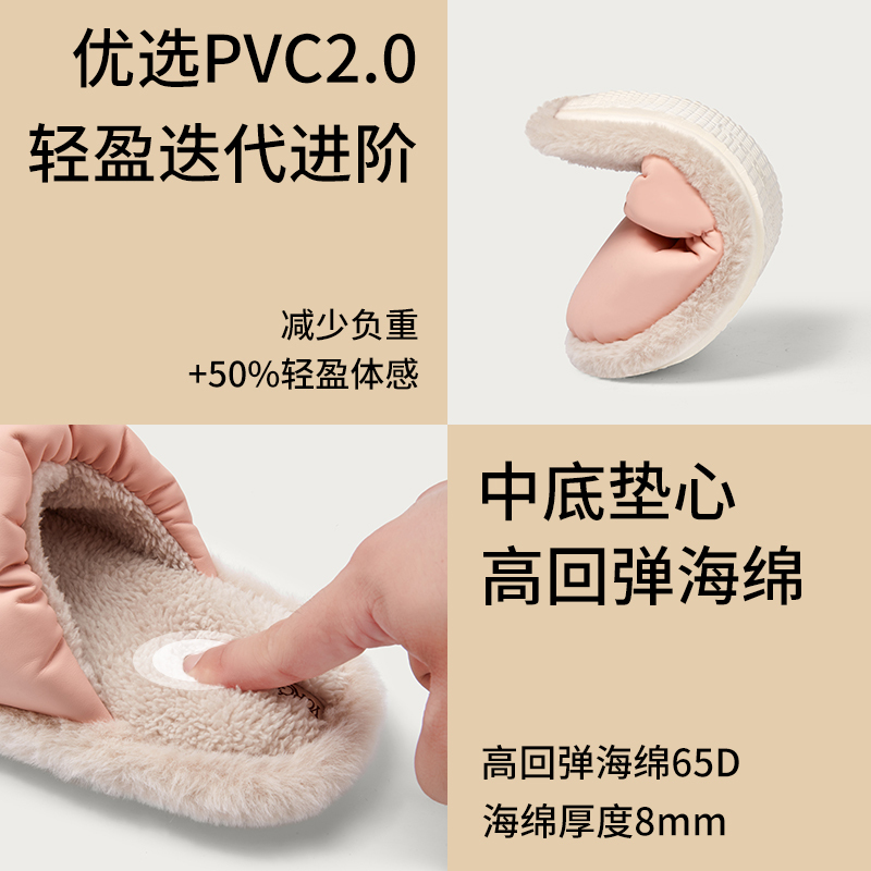 达拉熊秋冬季PU皮防水棉拖鞋女居家用室内保暖加绒2022新款地板拖男冬天