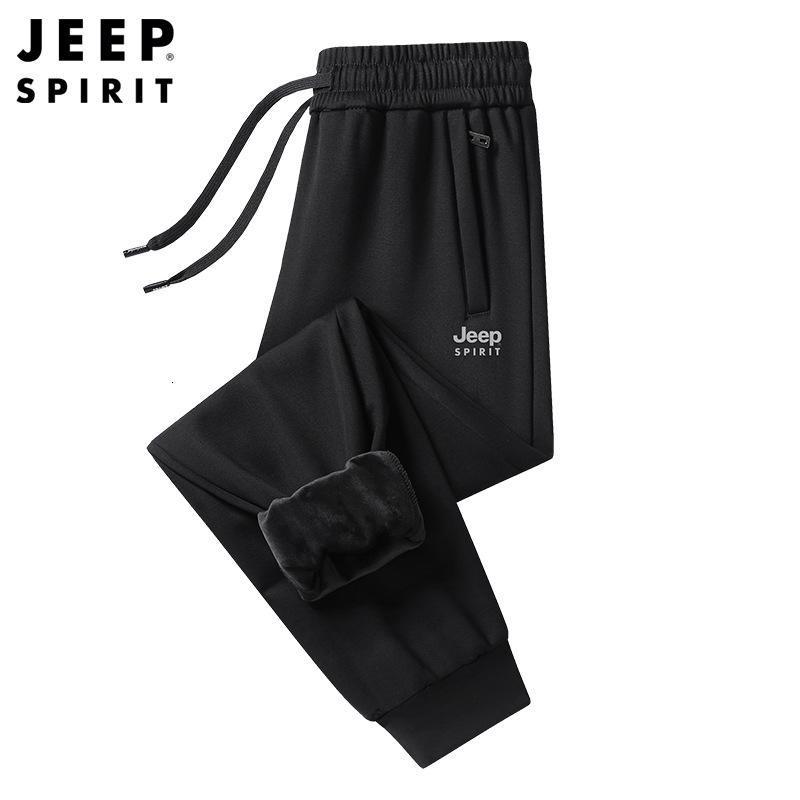 JEEPspirit运动裤男长裤针织冬季束脚休闲卫裤子男士加绒加厚6313 6313束脚黑色 3XL