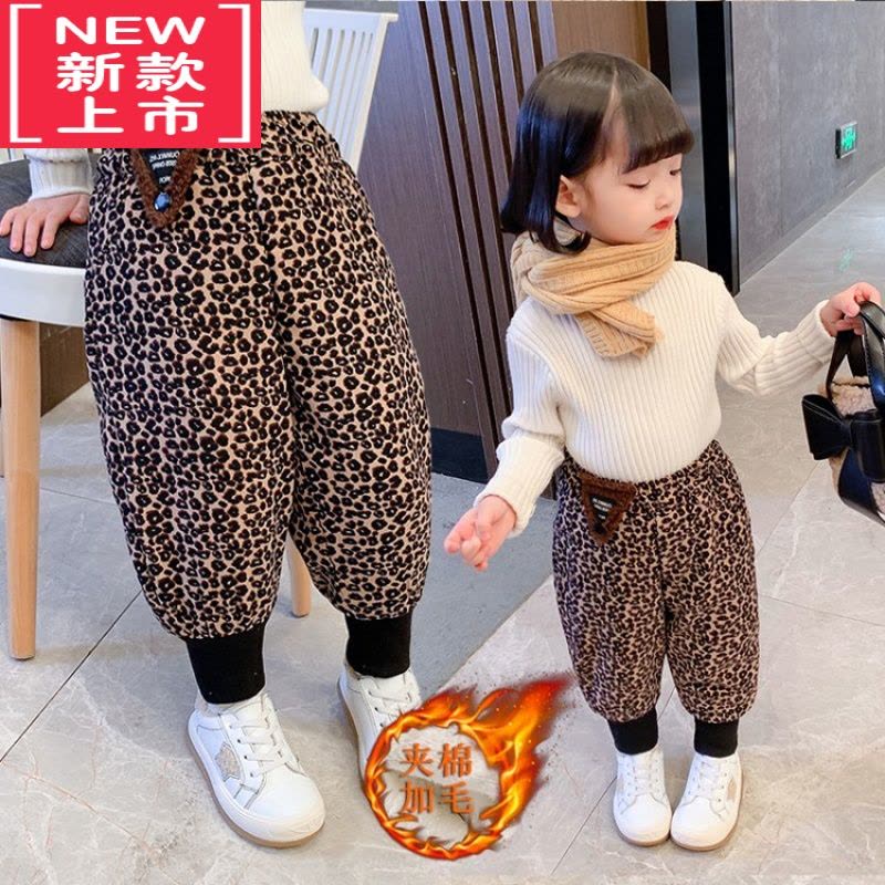 可莉允宝宝裤子秋冬加绒加厚1-3岁婴儿棉裤5女童洋气豹纹三层夹棉保暖裤图片