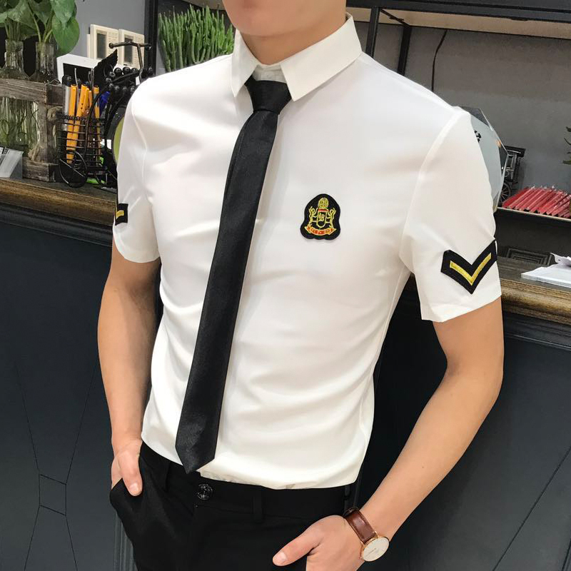 2018短袖衬衫男修身韩版夏款青少年KTV空少制服夜店气质帅气个性