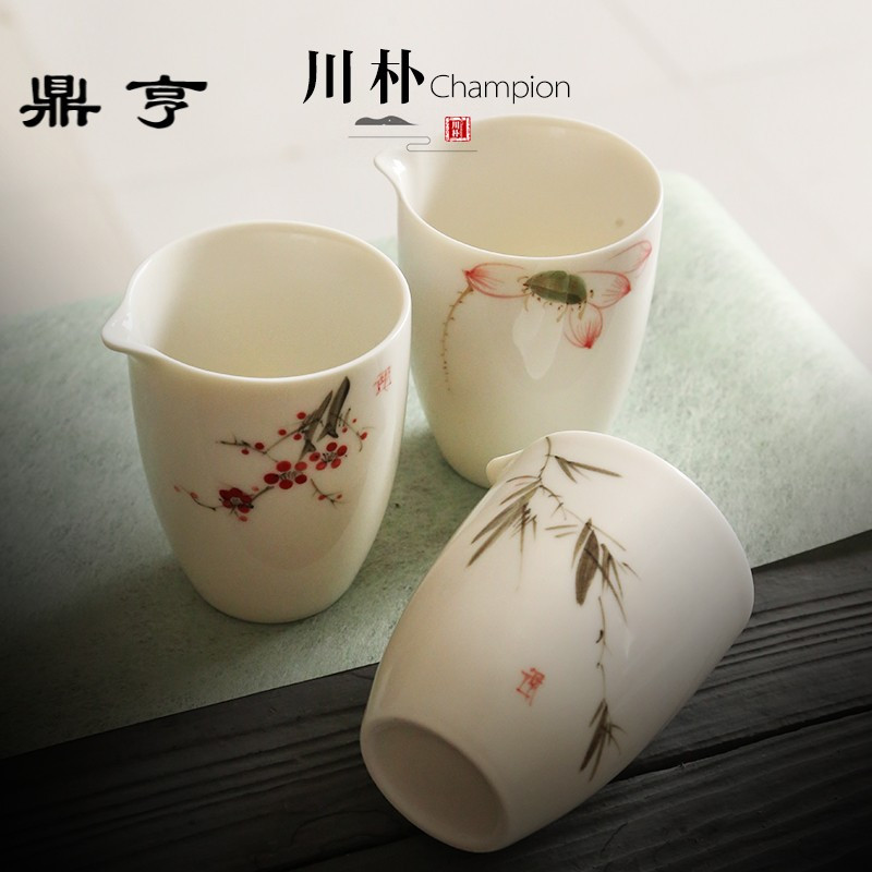 鼎亨 白瓷手绘釉下彩茶具套装 家用盖碗茶杯整套陶瓷礼品礼盒茶具