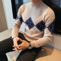BaLuoShang撞色毛衣男士冬季韩版修身半高领针织打底衫潮流时尚休闲百搭中领毛衣