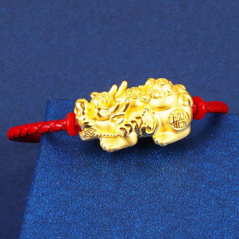 黄金码头3D硬金富甲四方貔貅手串螃蟹如意足金999黄金串珠礼物