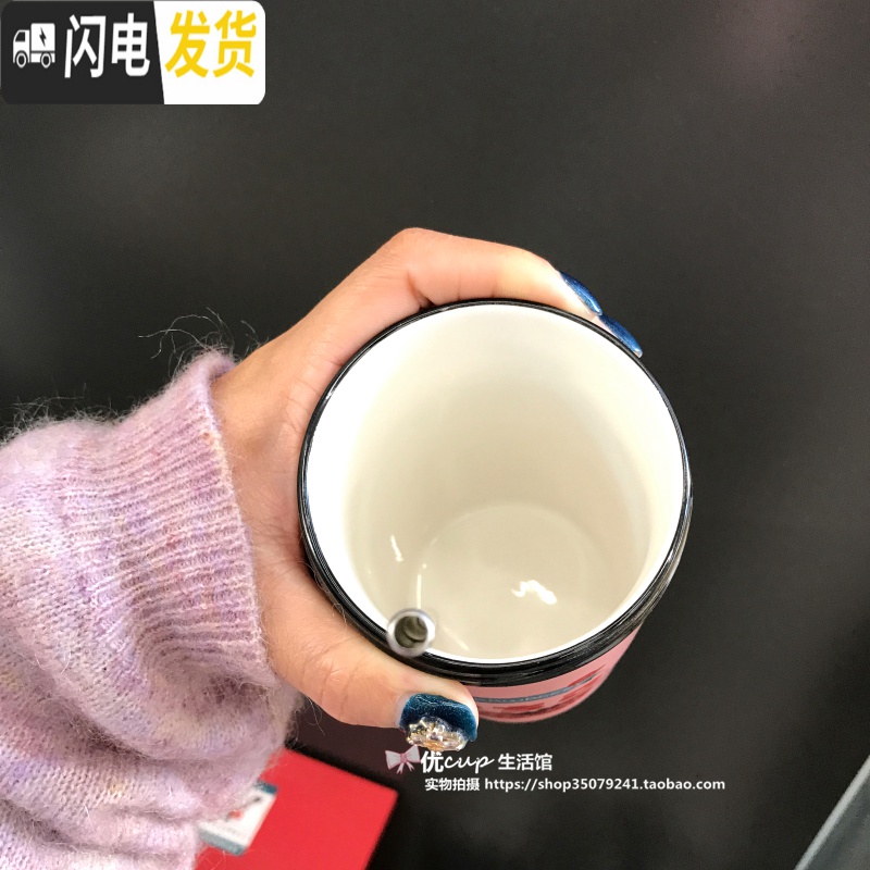 三维工匠可爱少女莓菠萝陶瓷杯日式带盖带吸管马克杯大容量咖啡早餐杯子高清大图