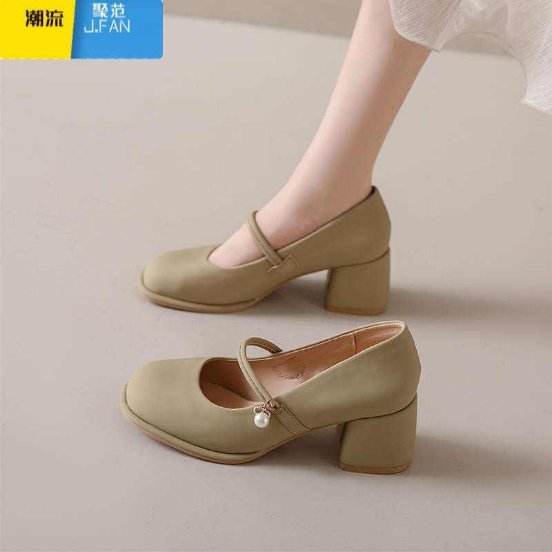 聚范玛丽珍女鞋2024新款时尚百搭法式中粗跟单鞋温柔配裙子高跟鞋高清大图