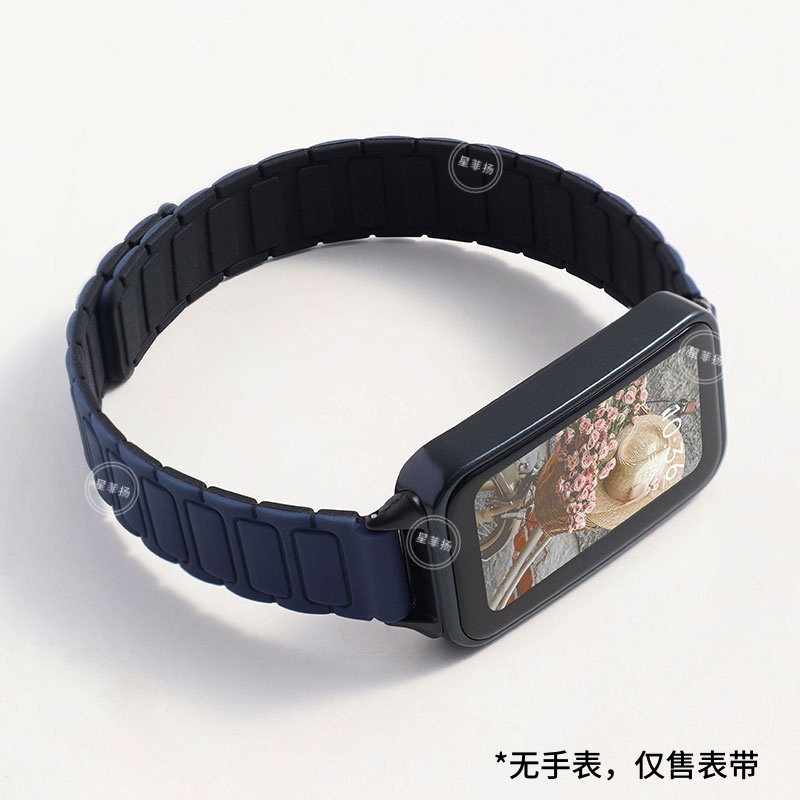 适用华为手环10表带9手表8荣耀7磁吸反扣硅胶运动watch九十代腕表代智能女生秋冬新款NFC替换带透气男士配件3264 蓝配黑 适用荣耀手环10/9/NFC版表带+连接器