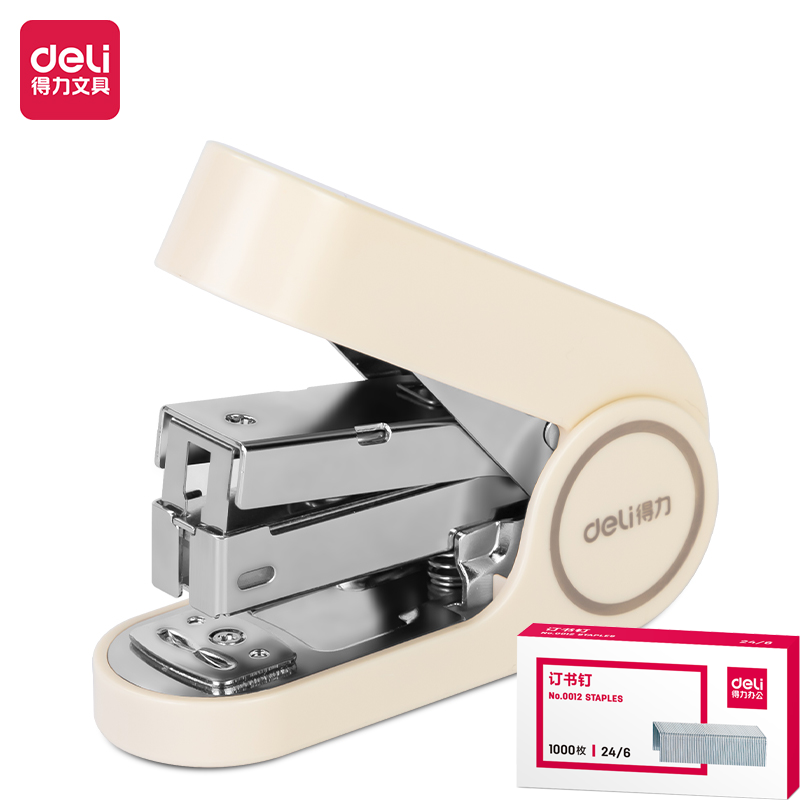 得力deli20页迷你省力白色订书机1000个订书钉配246266学生文具办公