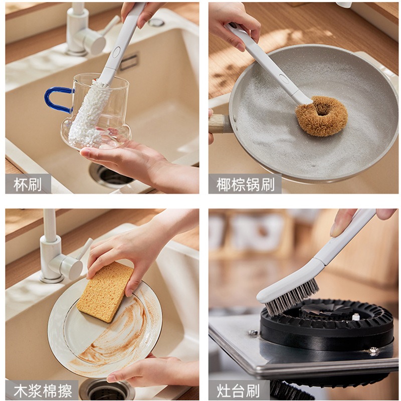 丽佳邦收纳用具刷锅神器清洁刷多功能带手柄钢丝球家用厨房清洁刷 厨房清洁套装[五件套]高清大图