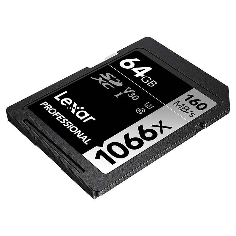 雷克沙(Lexar)64G内存卡 SD卡1066X 高速U3 V30读160M 4K高清 微单反 佳能数码相机存储卡