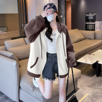 唐狮秋季新款女连帽袖子拼色卫衣外套百搭时尚韩系休闲潮流