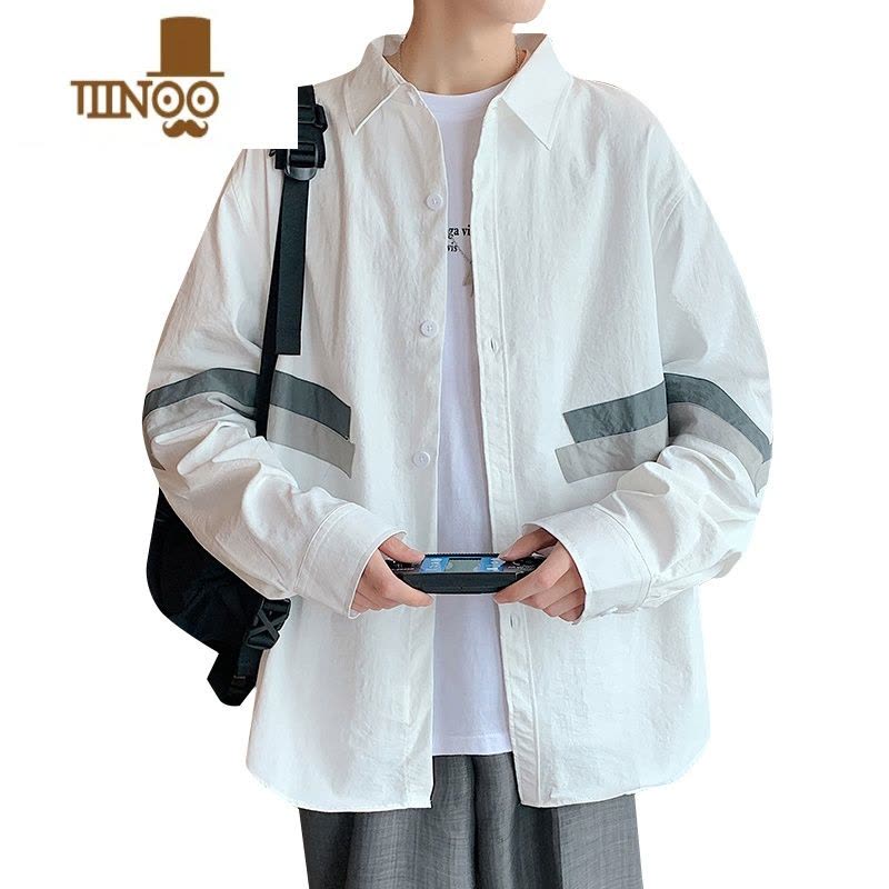 YANXU长袖衬衫男士防晒衣夏季日系宽松白色衬衣男款休闲寸衫外套图片