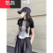 YIBUSHENG黑白拼接撞色t恤女美式辣妹小个子短上衣设计感ins修身正肩短袖