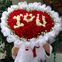 五二零 99朵红白玫瑰花IOU造型混搭花束生日礼物 求婚表白鲜花速递全国 北京上海深圳杭州广州南京花店同城送花上门