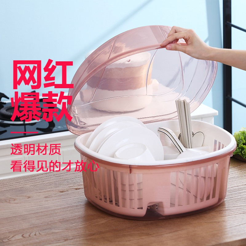 厨房家用带盖碗盆碗碟置物架塑料碗柜装碗筷收纳盒放碗箱沥水碗架收纳层架 三维工匠高清大图