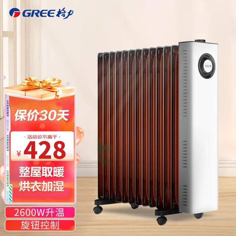 格力(GREE)取暖器 NDY23-S6026 电油汀家用电暖器片15片油丁防烫速热暖风机加湿干衣电暖气图片