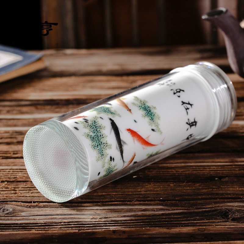 鼎亨景德镇陶瓷男女保温杯双层带盖玻璃茶杯商务办公礼品杯子可定