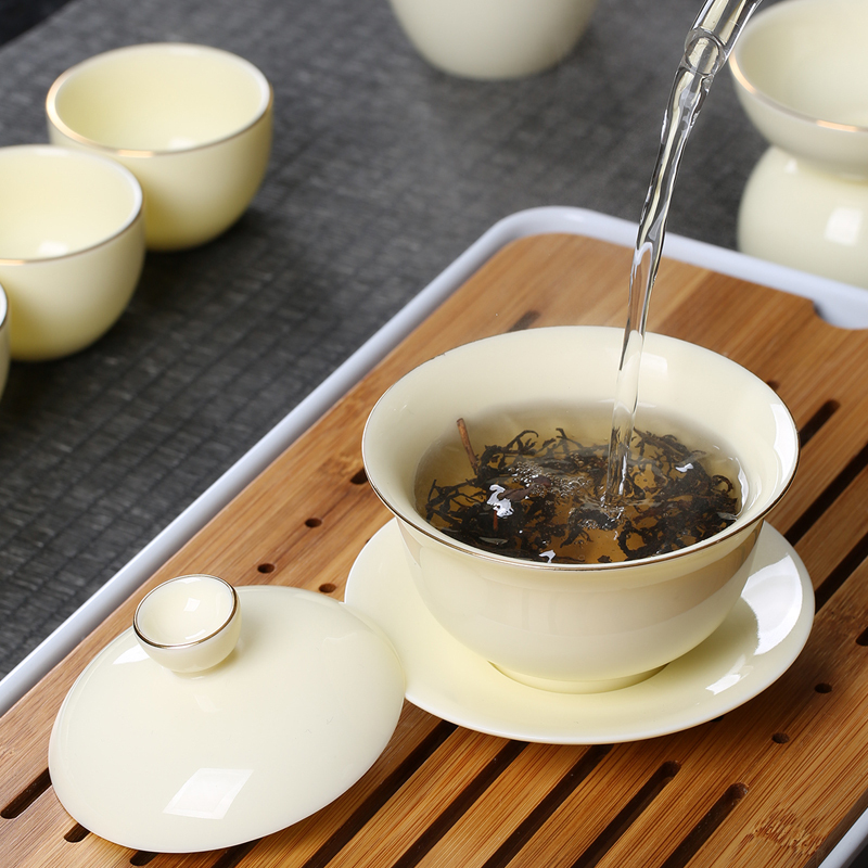 苏氏陶瓷茶具中国白如脂玉羊之玉盖碗功夫茶具套装