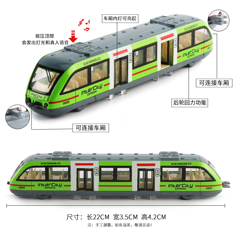 儿童地铁火车玩具仿真和谐号高铁动车模型男孩绿皮火车小汽车模型 蓝色高清大图