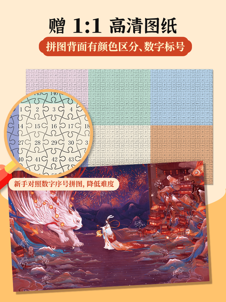 [1000片]国潮系列-风鸢 [正版]金龟子联名国潮系列拼图 1000片拼图一千块10岁12岁以上儿童益智男女孩拼装玩具高清大图