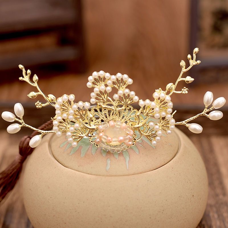 汉服头饰头冠古风发饰中式新娘凤冠秀禾发冠顶簪发钗顶夹古装配饰 发