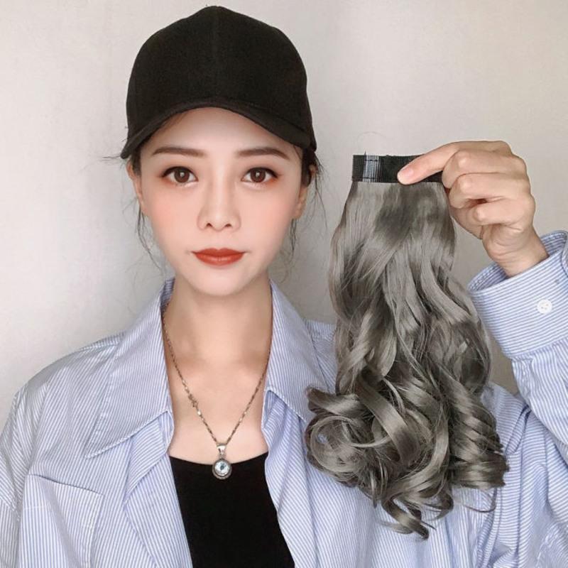棒球帽假发帽一体时尚中长卷发鸭舌帽女短发仿真假发可拆卸春夏款 棒球帽短卷发-深棕色 2/33