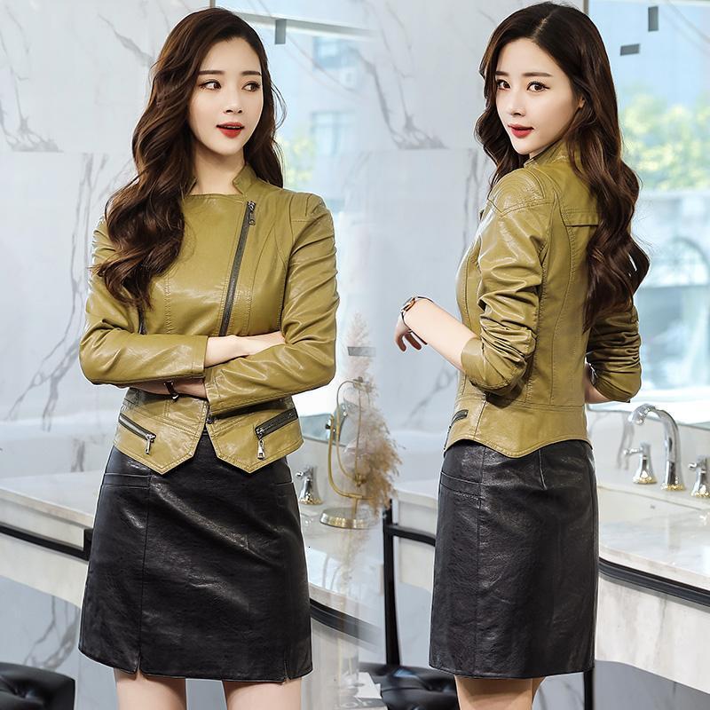 2024春秋新款韩版修身显瘦真皮百搭休闲机车皮夹克小皮衣女外套潮品牌官方旗舰店特卖高清大图