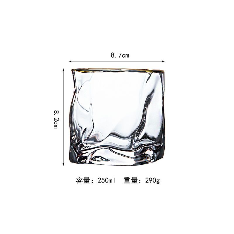 欧式酒吧威士忌酒杯家用个性不规则烈酒杯异性厚底水晶玻璃杯|扭纹杯透明金边 单支装