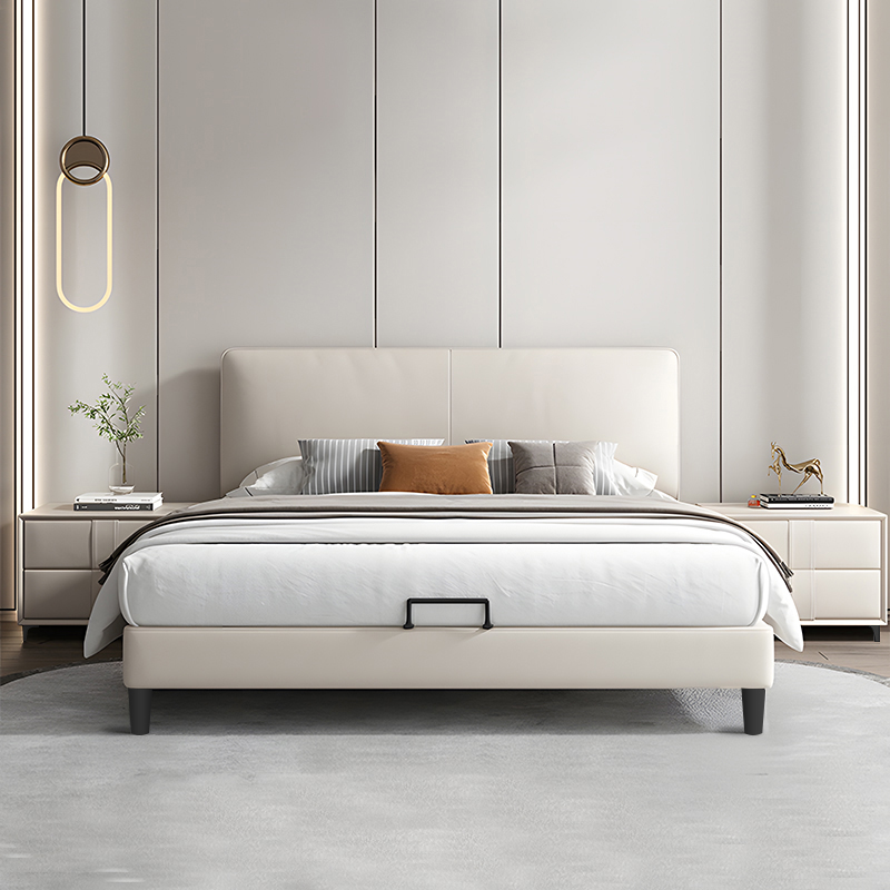 欧梵森 床 意式轻奢真皮床1.8m家用储物主卧床1现代简约实木床双人床.5m欧式大床软包卧室家具极简皮艺床婚床高清大图