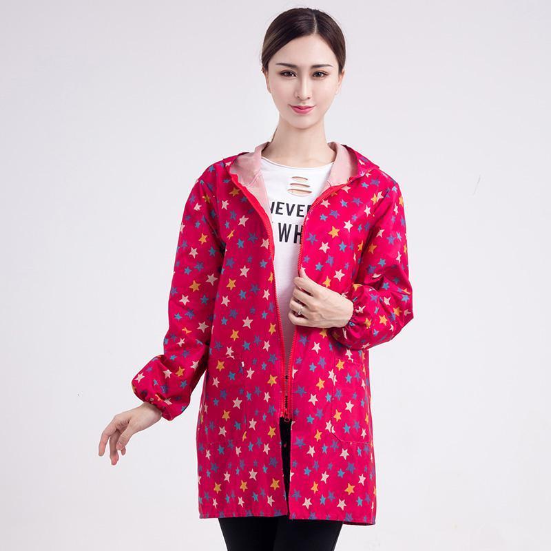 2018秋季女中长款成人罩衣韩版时尚家用围裙防水连帽拉链款工作服