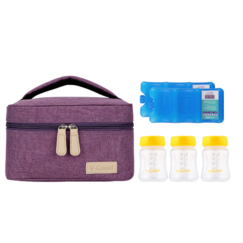 V-Coool 小号母乳保鲜包 迷你背奶包 保温保鲜 紫色 2个干式蓝冰 3个宽口PP储奶瓶高清大图