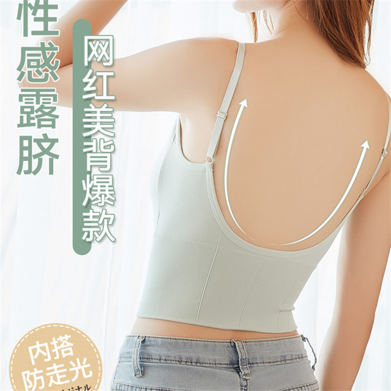 浪莎运动文胸女士夏季U型大背心式性感文胸无钢圈内搭打底运动胸罩内衣1件高清大图