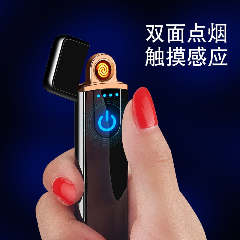 林檎抖音同款指纹感应打火机充电防风创意usb电子点烟器个性定制送男友潮送女朋友老婆生日礼物 金磨砂