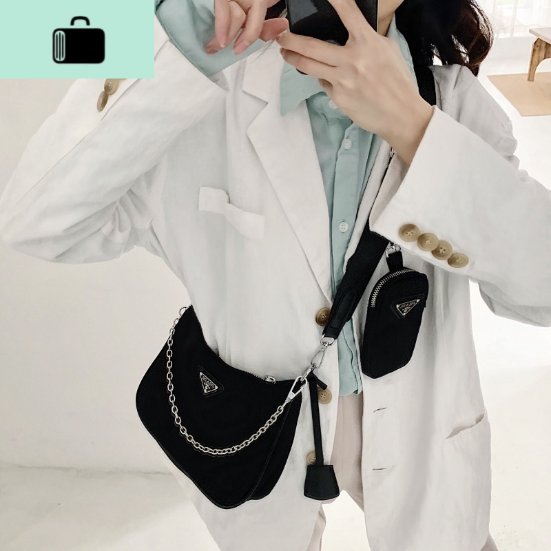 包包女2020新款潮ins斜跨包三合一包单肩腋下包百搭链条包网红款NEW LAKE 黑色女斜挎包