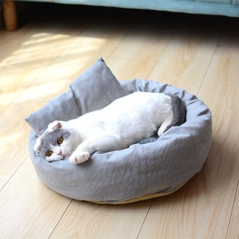蛋挞猫窝猫床加绒舒软猫窝猫咪睡垫猫咪软窝猫咪用品宠物四季猫垫 经典灰-可拆卸(收藏送枕头) 特小号直接15厘米