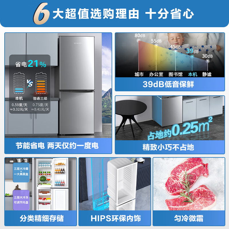 创维(Skyworth)186升小冰箱小型电冰箱 家用租房双开门两门冰箱 节能省电低音 二门双温 BCD-186D_银高清大图