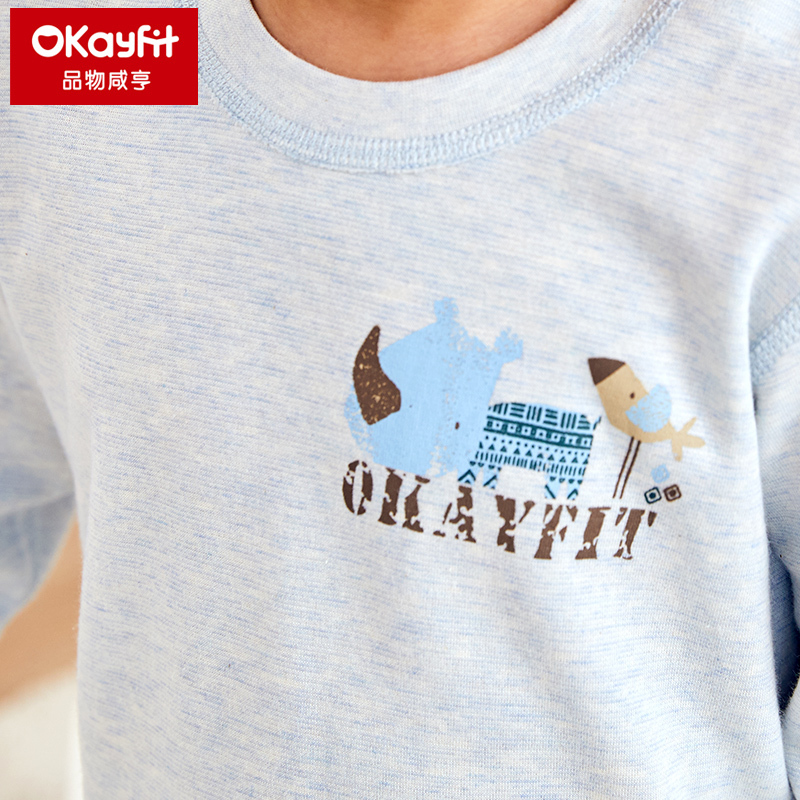 Okayfit秋冬儿童保暖内衣纯棉打底内衣男孩女孩宝宝花纱肩开套装