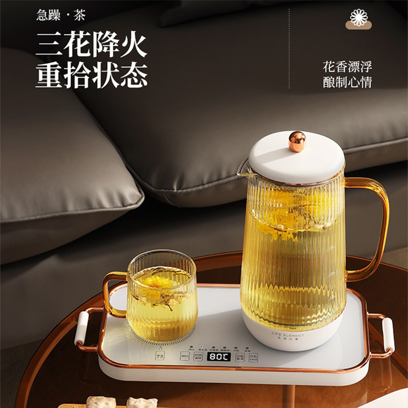 生活元素电热壶分体设计长效恒温智能触控白色双盘D65-H01高清大图