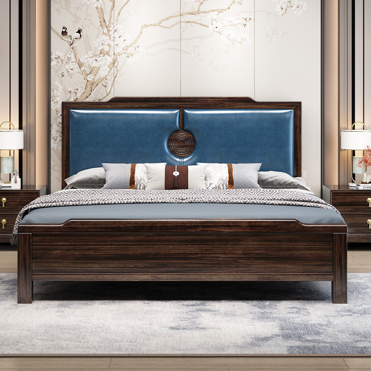 采百木caibaimu新中式实木床禅意中国风主卧轻奢18m现代简约双人床